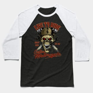 Live to Ride - Motorcycle Biker Skull Baseball T-Shirt